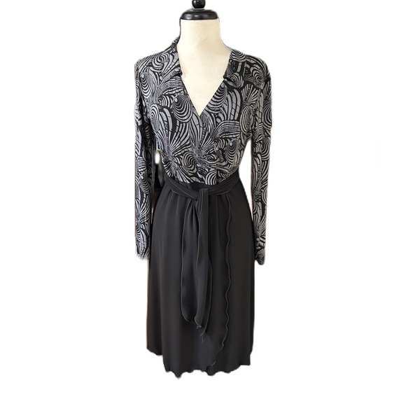 Linea Domani Dress Size 10 Wrap Abstract Neutral Office Business Feminine Career - Picture 1 of 5